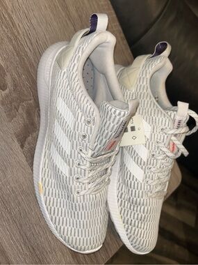 adidas White Knit Climacool Athletic Sneakers with Subtle Gray Accents